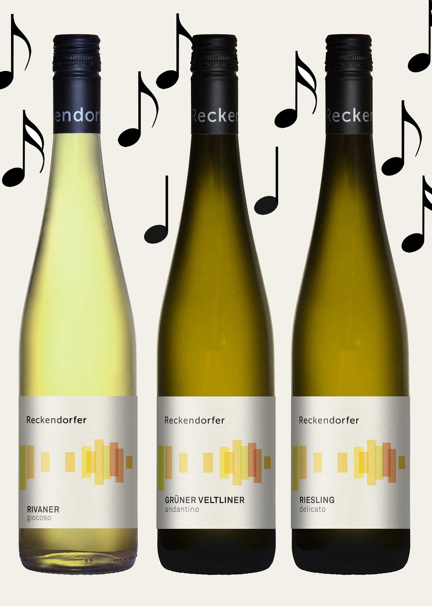 Die drei Flaschen mit Notenzeichen